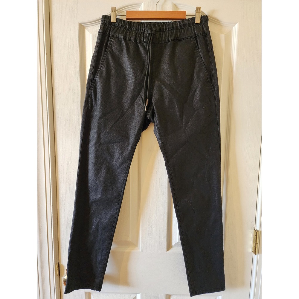Bevy Flog Dafna Coated Black Pants Slim Fit Elastic Waist Size 28 Made in Israel